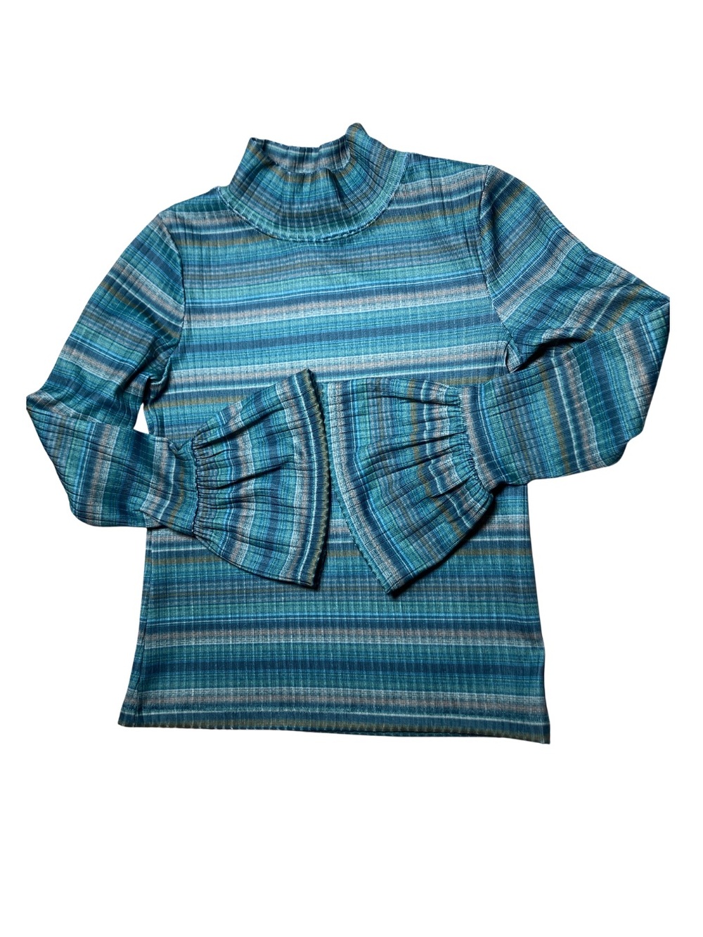 Bonnie Jean Girls Size 8 Vintage Ribbed Mock Neck Striped Top with Bell Sleeves